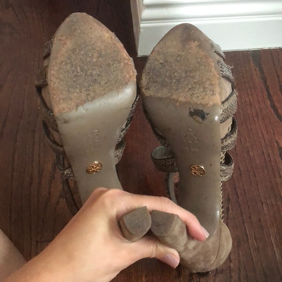 TORY BURCH CRISS CROSS HIGH HEEL SNAKESKIN SANDAL - Picture 4 of 4